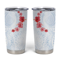 Hawaiian Tribal Tattoo and Hibiscus Tumbler Cup Polynesian Pattern Airy White Blue Cloud