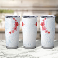 Hawaiian Tribal Tattoo and Hibiscus Tumbler Cup Polynesian Pattern Airy White Blue Cloud