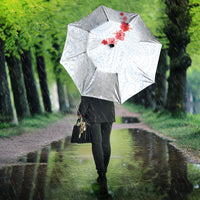 Hawaiian Tribal Tattoo and Hibiscus Umbrella Polynesian Pattern Airy White Blue Cloud