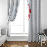 Hawaiian Tribal Tattoo and Hibiscus Window Curtain Polynesian Pattern Airy White Blue Cloud