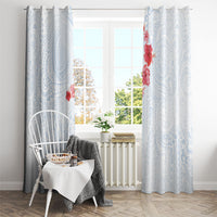 Hawaiian Tribal Tattoo and Hibiscus Window Curtain Polynesian Pattern Airy White Blue Cloud