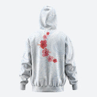 Hawaiian Tribal Tattoo and Hibiscus Zip Hoodie Polynesian Pattern Airy White Blue Cloud