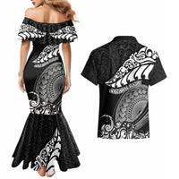New Zealand Rugby Couples Matching Mermaid Dress and Hawaiian Shirt Maori Warrior Rugby Silver Fern Tribal Pattern LT03 - Polynesian Pride