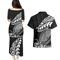 New Zealand Rugby Couples Matching Puletasi Dress and Hawaiian Shirt Maori Warrior Rugby Silver Fern Tribal Pattern LT03 - Polynesian Pride