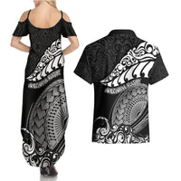 New Zealand Rugby Couples Matching Summer Maxi Dress and Hawaiian Shirt Maori Warrior Rugby Silver Fern Tribal Pattern LT03 - Polynesian Pride