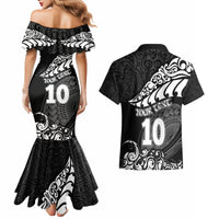 Custom New Zealand Rugby Couples Matching Mermaid Dress and Hawaiian Shirt Maori Warrior Rugby Silver Fern Tribal Pattern LT03 - Polynesian Pride