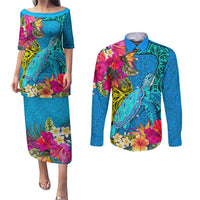 polynesian-couples-matching-puletasi-dress-and-long-sleeve-button-shirts-the-turtle-jung-flower-with-maori-pattern-ethnic-style