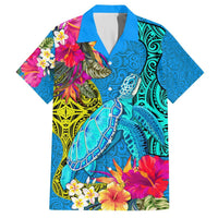 Custom Polynesian Hawaiian Shirt The Turtle Jung Flower with Maori Pattern Ethnic Style LT03 Blue - Polynesian Pride