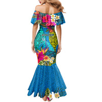 Custom Polynesian Mermaid Dress The Turtle Jung Flower with Maori Pattern Ethnic Style LT03 - Polynesian Pride