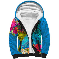 Custom Polynesian Sherpa Hoodie The Turtle Jung Flower with Maori Pattern Ethnic Style LT03 Unisex Blue - Polynesian Pride