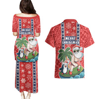 Hawaii Christmas Couples Matching Puletasi Dress and Hawaiian Shirt The Santa Surfing Hawaii Xmas Style LT03 - Polynesian Pride