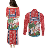 Hawaii Christmas Couples Matching Puletasi Dress and Long Sleeve Button Shirts The Santa Surfing Hawaii Xmas Style LT03 - Polynesian Pride