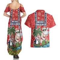 Hawaii Christmas Couples Matching Summer Maxi Dress and Hawaiian Shirt The Santa Surfing Hawaii Xmas Style LT03 - Polynesian Pride