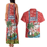 Hawaii Christmas Couples Matching Tank Maxi Dress and Hawaiian Shirt The Santa Surfing Hawaii Xmas Style LT03 - Polynesian Pride