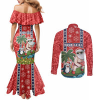Custom Hawaii Christmas Couples Matching Mermaid Dress and Long Sleeve Button Shirts The Santa Surfing Hawaii Xmas Style LT03 - Polynesian Pride