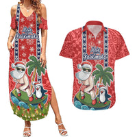 Custom Hawaii Christmas Couples Matching Summer Maxi Dress and Hawaiian Shirt The Santa Surfing Hawaii Xmas Style LT03 Red - Polynesian Pride