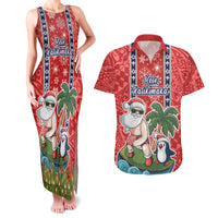 Custom Hawaii Christmas Couples Matching Tank Maxi Dress and Hawaiian Shirt The Santa Surfing Hawaii Xmas Style LT03 Red - Polynesian Pride