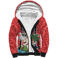 Custom Hawaii Christmas Sherpa Hoodie The Santa Surfing Hawaii Xmas Style LT03 Unisex Red - Polynesian Pride