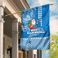 Hawaii Mele Kalikimaka Garden Flag Santa Riding The DolPhin Mix Kakau Pattern Blue Style LT03 House Flag Blue - Polynesian Pride