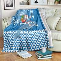 Custom Hawaii Mele Kalikimaka Blanket Santa Riding The DolPhin Mix Kakau Pattern Blue Style LT03 - Polynesian Pride