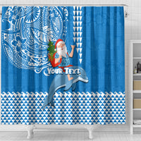 Custom Hawaii Mele Kalikimaka Shower Curtain Santa Riding The DolPhin Mix Kakau Pattern Blue Style LT03 - Polynesian Pride