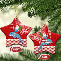 Hawaii Mele Kalikimaka Ceramic Ornament Santa Riding The DolPhin Mix Kakau Pattern Red Style LT03 Star Red - Polynesian Pride