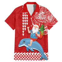 Hawaii Mele Kalikimaka Family Matching Mermaid Dress and Hawaiian Shirt Santa Riding The DolPhin Mix Kakau Pattern Red Style LT03 Dad's Shirt - Short Sleeve Red - Polynesian Pride