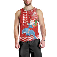 Hawaii Mele Kalikimaka Men Tank Top Santa Riding The DolPhin Mix Kakau Pattern Red Style LT03 - Polynesian Pride