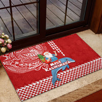 Hawaii Mele Kalikimaka Rubber Doormat Santa Riding The DolPhin Mix Kakau Pattern Red Style LT03 - Polynesian Pride