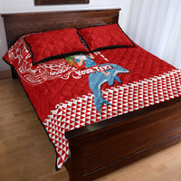 Custom Hawaii Mele Kalikimaka Quilt Bed Set Santa Riding The DolPhin Mix Kakau Pattern Red Style LT03 - Polynesian Pride