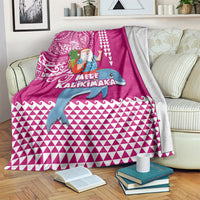 Hawaii Mele Kalikimaka Blanket Santa Riding The DolPhin Mix Kakau Pattern Pink Style LT03 - Polynesian Pride