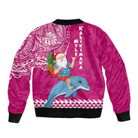 Hawaii Mele Kalikimaka Bomber Jacket Santa Riding The DolPhin Mix Kakau Pattern Pink Style LT03 - Polynesian Pride