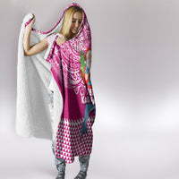 Hawaii Mele Kalikimaka Hooded Blanket Santa Riding The DolPhin Mix Kakau Pattern Pink Style LT03 - Polynesian Pride