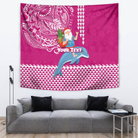 Custom Hawaii Mele Kalikimaka Tapestry Santa Riding The DolPhin Mix Kakau Pattern Pink Style LT03 - Polynesian Pride