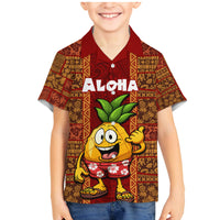Custom Hawaii Family Matching Mermaid Dress and Hawaiian Shirt Aloha Funny Pineapple Mix Kakau Hawaiian Tribal LT03 Son's Shirt Red - Polynesian Pride