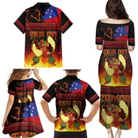 Samoan Siva Afi Family Matching Puletasi and Hawaiian Shirt Tribal Performers of Samoan Fire Knife Dancing