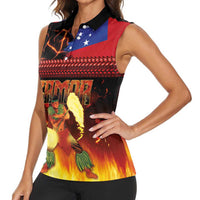 Samoan Siva Afi Women Sleeveless Polo Shirt Tribal Performers of Samoan Fire Knife Dancing