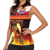 Tahitian Siva Afi Women Sleeveless Polo Shirt Tribal Performers of Tahitian Fire Knife Dancing LT03 - Polynesian Pride