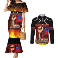 Personalised Samoan Spirit - Samoa Tribal Heritage Couples Matching Mermaid Dress and Long Sleeve Button Shirt