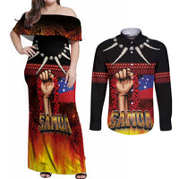 Personalised Samoan Spirit - Samoa Tribal Heritage Couples Matching Off Shoulder Maxi Dress and Long Sleeve Button Shirt