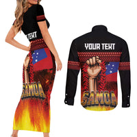 Personalised Samoan Spirit - Samoa Tribal Heritage Couples Matching Short Sleeve Bodycon Dress and Long Sleeve Button Shirt