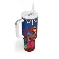 Proud of Samoa 685 Tumbler With Handle Ula Nifo and Hibiscus Tapa Tribal Pattern