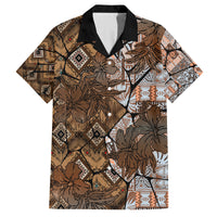 Fiji Masi Tapa Tribal Family Matching Long Sleeve Bodycon Dress and Hawaiian Shirt Old Hibiscus Vintage Style LT03 Dad's Shirt - Short Sleeve Brown - Polynesian Pride