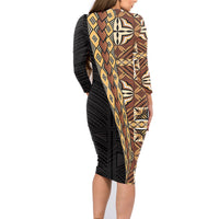 Samoan Siapo Family Matching Long Sleeve Bodycon Dress and Hawaiian Shirt Tatau Pattern Half Style Retro Mode LT03 - Polynesian Pride