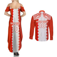 Custom Tonga Rugby Couples Matching Summer Maxi Dress and Long Sleeve Button Shirt Ikale Tahi Ngatu Tribal Pattern LT03 - Polynesian Pride