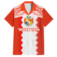 Custom Tonga Rugby Family Matching Off Shoulder Short Dress and Hawaiian Shirt Ikale Tahi Ngatu Tribal Pattern LT03