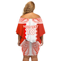 Custom Tonga Rugby Family Matching Off Shoulder Short Dress and Hawaiian Shirt Ikale Tahi Ngatu Tribal Pattern LT03