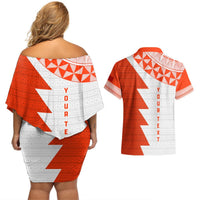 Custom Tonga Rugby Couples Matching Off Shoulder Short Dress and Hawaiian Shirt Ikale Tahi Ngatu Tribal Pattern Half Style LT03 - Polynesian Pride