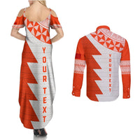 Custom Tonga Rugby Couples Matching Summer Maxi Dress and Long Sleeve Button Shirt Ikale Tahi Ngatu Tribal Pattern Half Style LT03 - Polynesian Pride