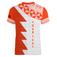 Custom Tonga Rugby Women V Neck T Shirt Ikale Tahi Ngatu Tribal Pattern Half Style LT03